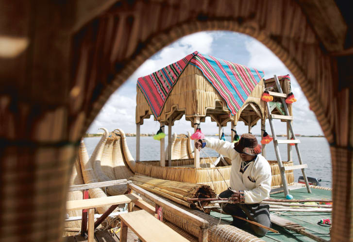 The four thousand, five hundred year old Uros civilization while living isolated on Lake Titicaca on floating islands, now survives dependent upon tourism.