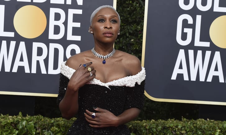 Cynthia Erivo arrives in a Thom Browne gown at the 77th annual Golden Globe Awards.