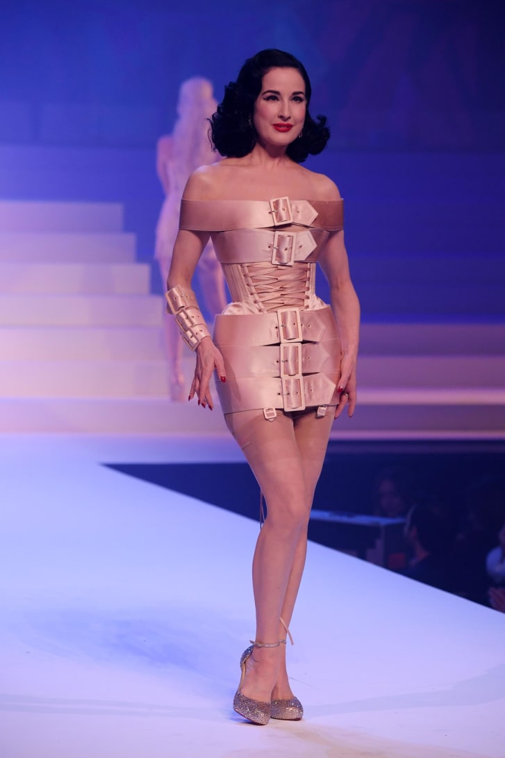 Dita Von Teese walks the runway during the Jean Paul Gaultier Haute Couture Spring/Summer 2020 show.