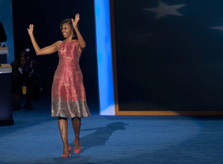 First lady Michelle Obama chose a pair of J. Crew pumps for the 2012 Democratic National Convention.