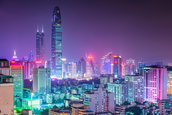 Shenzhen's skyline pictured at twilight.