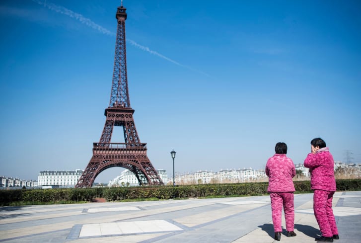 A replica of the Eiffel Tower in Tianducheng, a luxury real estate development in Hangzhou, Zhejiang province.