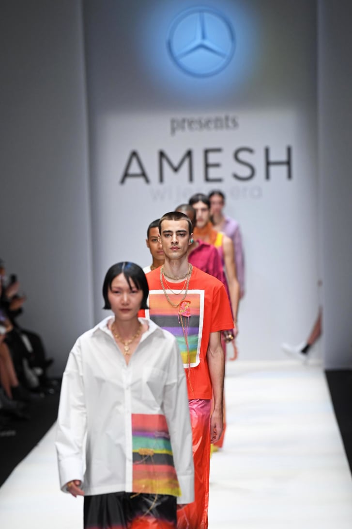 Models walk the runway during the finale of the Mercedes-Benz presents Amesh Wijesekera show during Berlin Fashion Week Autumn/Winter 2019
