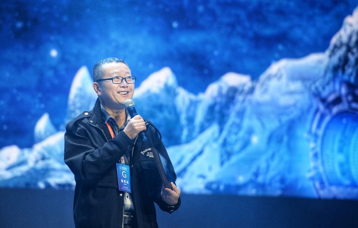 Chinese author Liu Cixin speaks at the International Science Fiction Conference in Chengdu, China, on November 22, 2019.