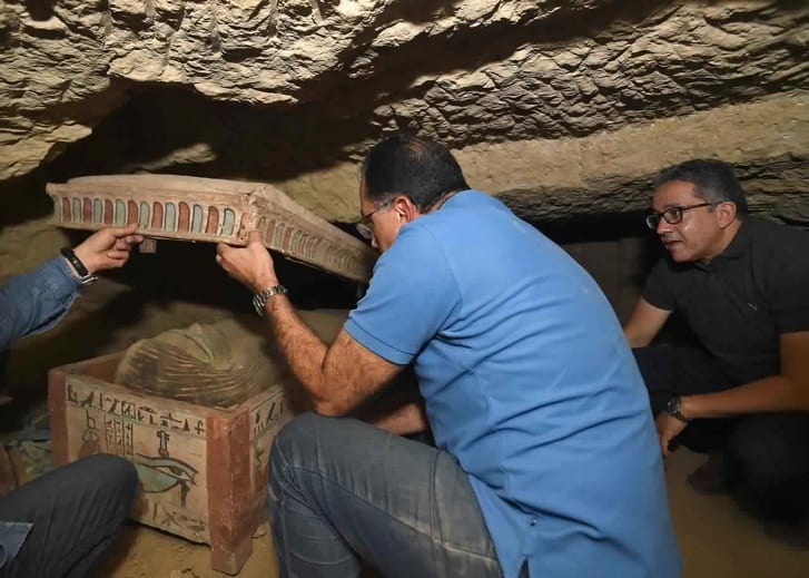 Prime Minister Mostafa Madbouly and Tourism                        and Antiquities Minister Khaled El-Enany pictured                        on site.