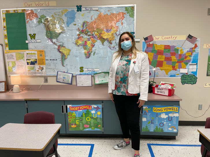 Perla Vargas, an instructor in Houston, Texas, said she dressed like Vice President-elect Harris to set an example for her students. 