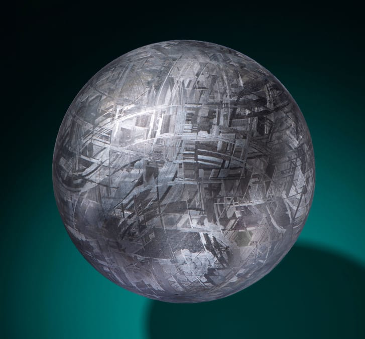 Also up for sale is a sphere fashioned from the meteoritic core of a shattered Swedish asteroid. 
