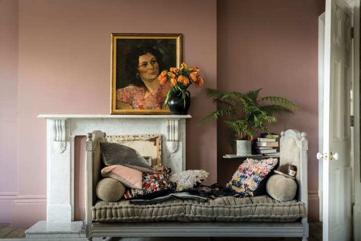 A room painted in Farrow & Ball's "Sulking Room Pink."