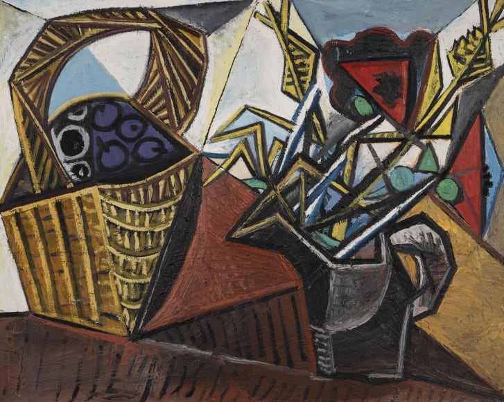 Pablo Picasso, "Nature morte au panier de fruits et aux fleurs"