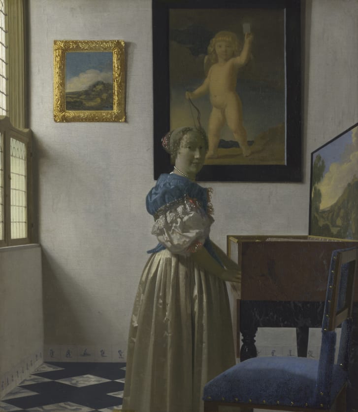 Le même Cupidon est apparu dans d'autres œuvres.  Selon l'historien de l'art Stephan Koja, Vermeer pourrait avoir possédé le tableau sur lequel il était basé.