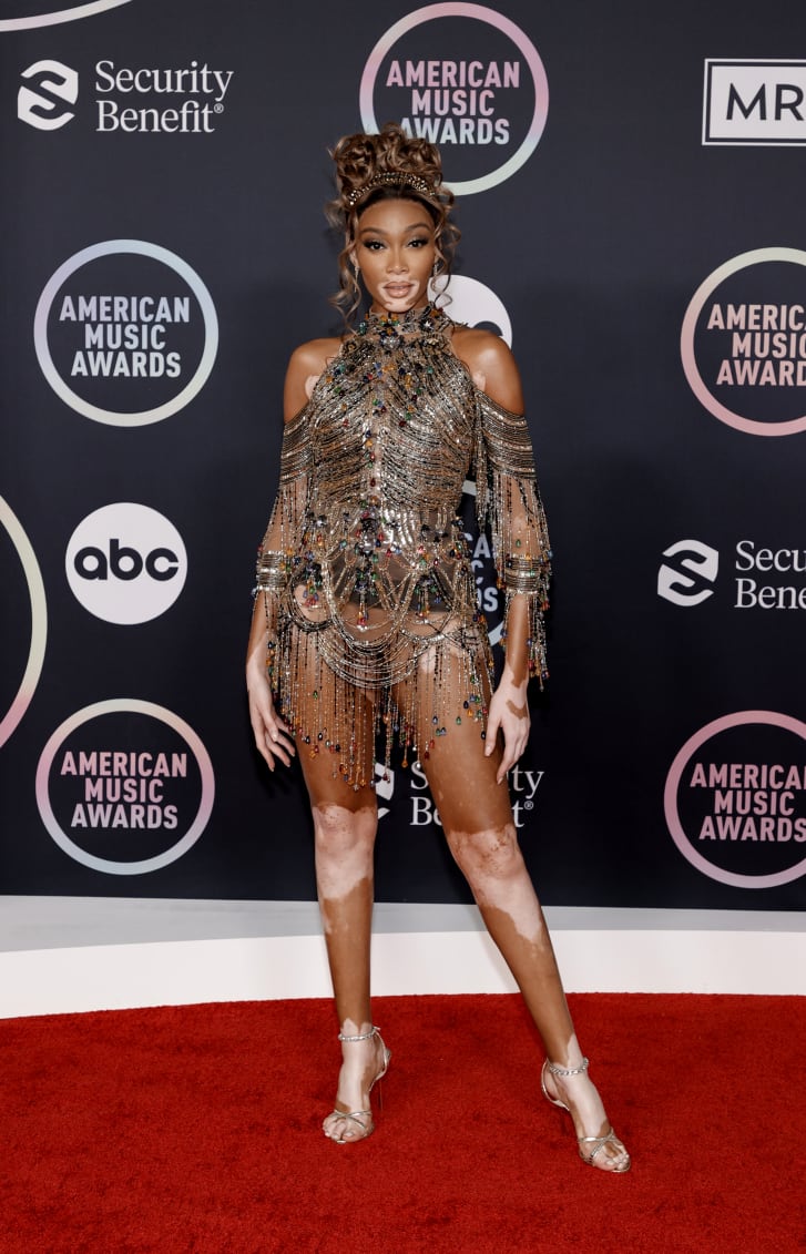 Winnie Harlow attends the 2021 American Music Awards at Microsoft Theater on November 21, 2021 in Los Angeles, California. 