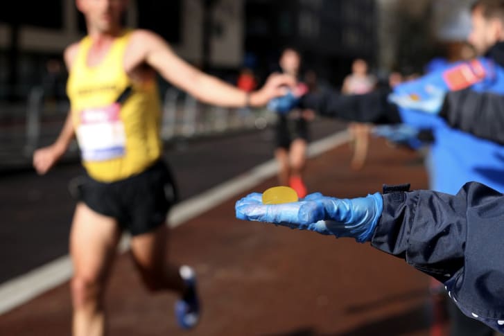 Runners at the London Marathon got a serving of Lucozade Sport to keep them hydrated.