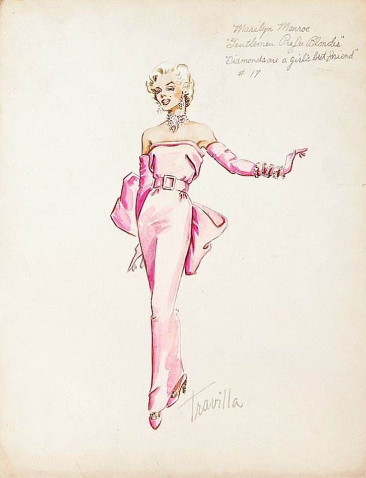The original sketch for Monroe's iconic look designed by Travilla.