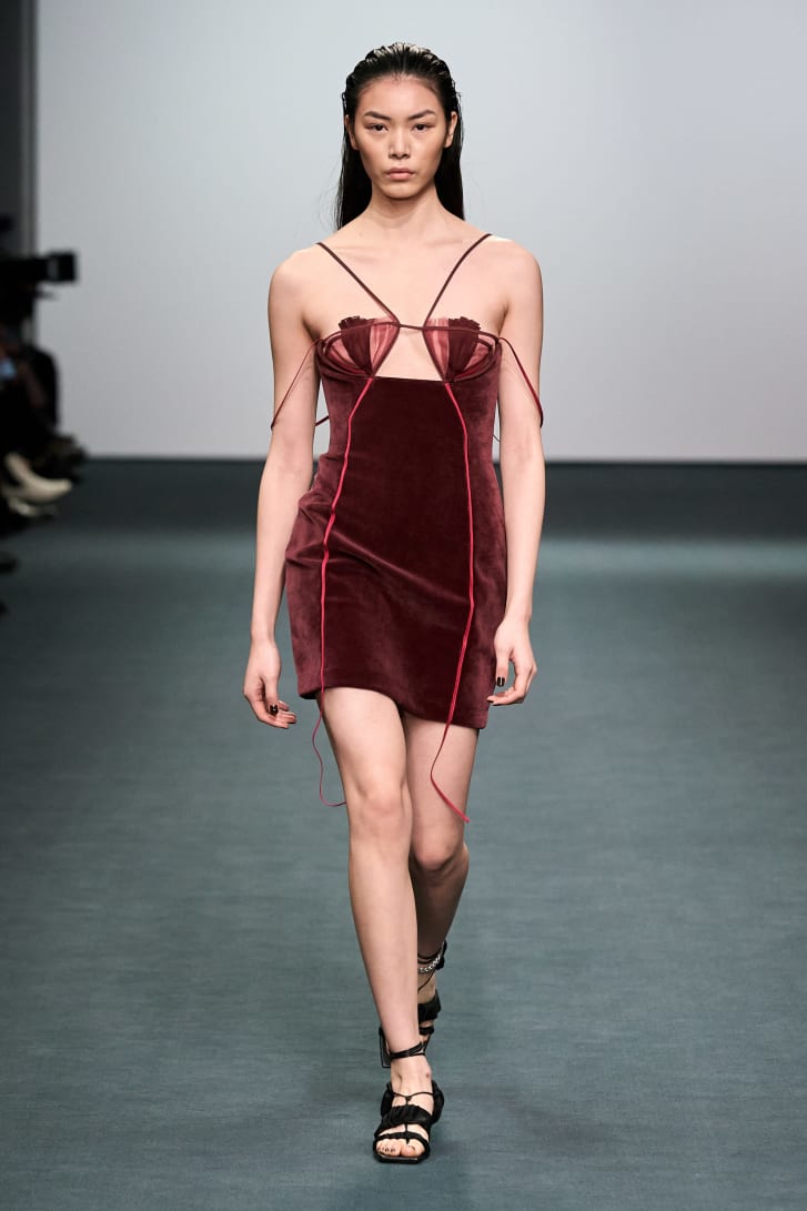 Seductive mini dresses were made from heavier materials like velvet for the Autumn-Winter collection.