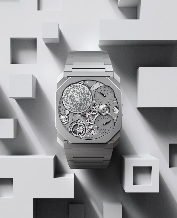 The Bulgari Octo Finissimo includes a laser-etched QR code which transports you to a unique NFT-version of the accessory.