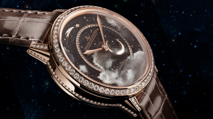 Wrist movement triggers the Jaeger-LeCoultre's Dazzling Star watch to release a shooting star across the dial.