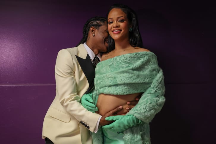 A$AP Rocky and Rihanna backstage at the 95th Academy Awards.