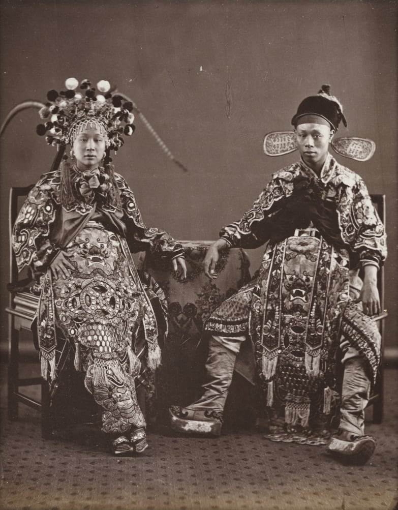 An image of two actors taken by pioneering Chinese photographer Lai Afong. Photography studios spread through China in the latter half of the 19th century.