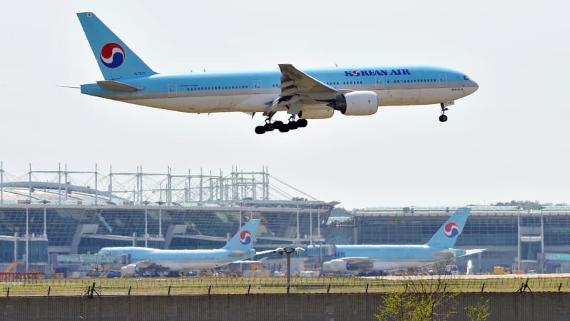 A Korean Air plane landing at in Seoul, South Korea. 