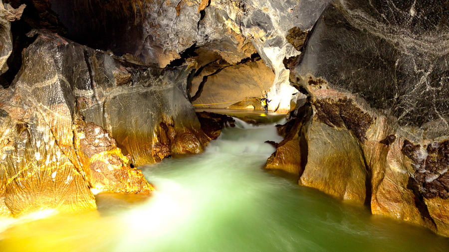 The Rao Thuong River flows fast through the Son Doong cave system, continuously carving new chambers and passages. During the wet season the river floods to dizzying levels, halting any chance of exploration through the caves or jungle | Jarryd Salem/CNN