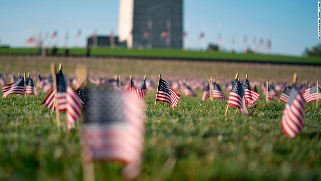 Twenty thousand flags placed on National Mall to memorialize Covid-19 deaths in the US