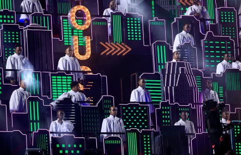 A closer look at the choir behind The Weeknd. Mike Ehrmann/Getty Images