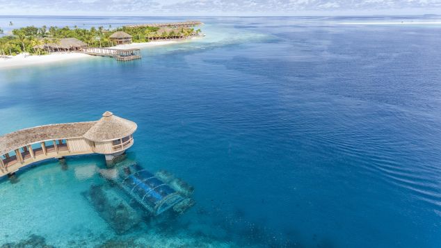 Maldives Hurawalhi Undersea Restaurant Aerial