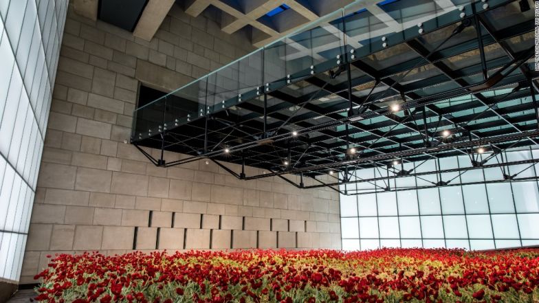 Before entering the National WWI Museum's main gallery, visitors cross over a symbolic poppy field commemorating the war's dead. 